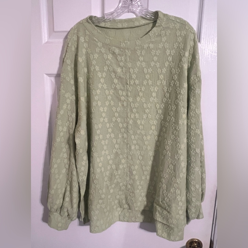 Light Green Lace-Overlay Women's Long Sleeve Top